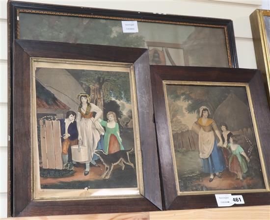 After George Morland, coloured mezzotint, Return from Market 45 x 53cm and two other prints (3)